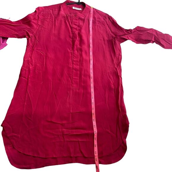 Equipment Femme Marche‎ Collarless Long Sleeved Silk Magenta Blouse Size S Long - Picture 9 of 10